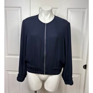 Club Monaco Women's Navy Bomber Jacket Size Medium 100% Silk